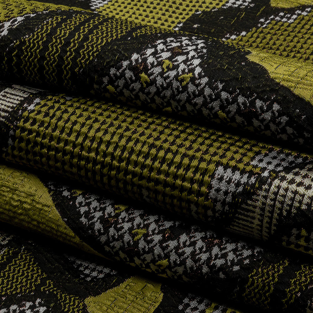Metallic Black and Yellow Abstract Patchwork Luxury Brocade