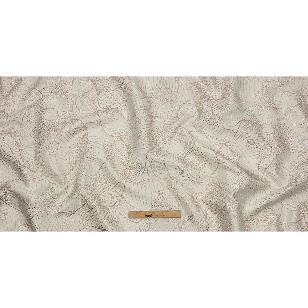 Metallic Rose Gold and Ivory Lines and Dots Luxury Brocade