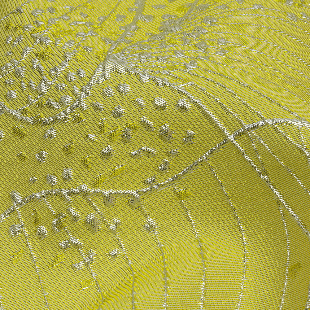 Metallic Silver and Lemon Lines and Dots Luxury Brocade