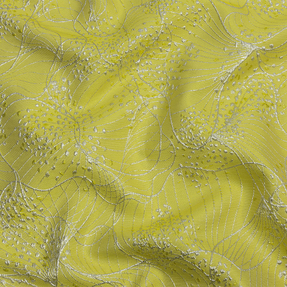 Metallic Silver and Lemon Lines and Dots Luxury Brocade