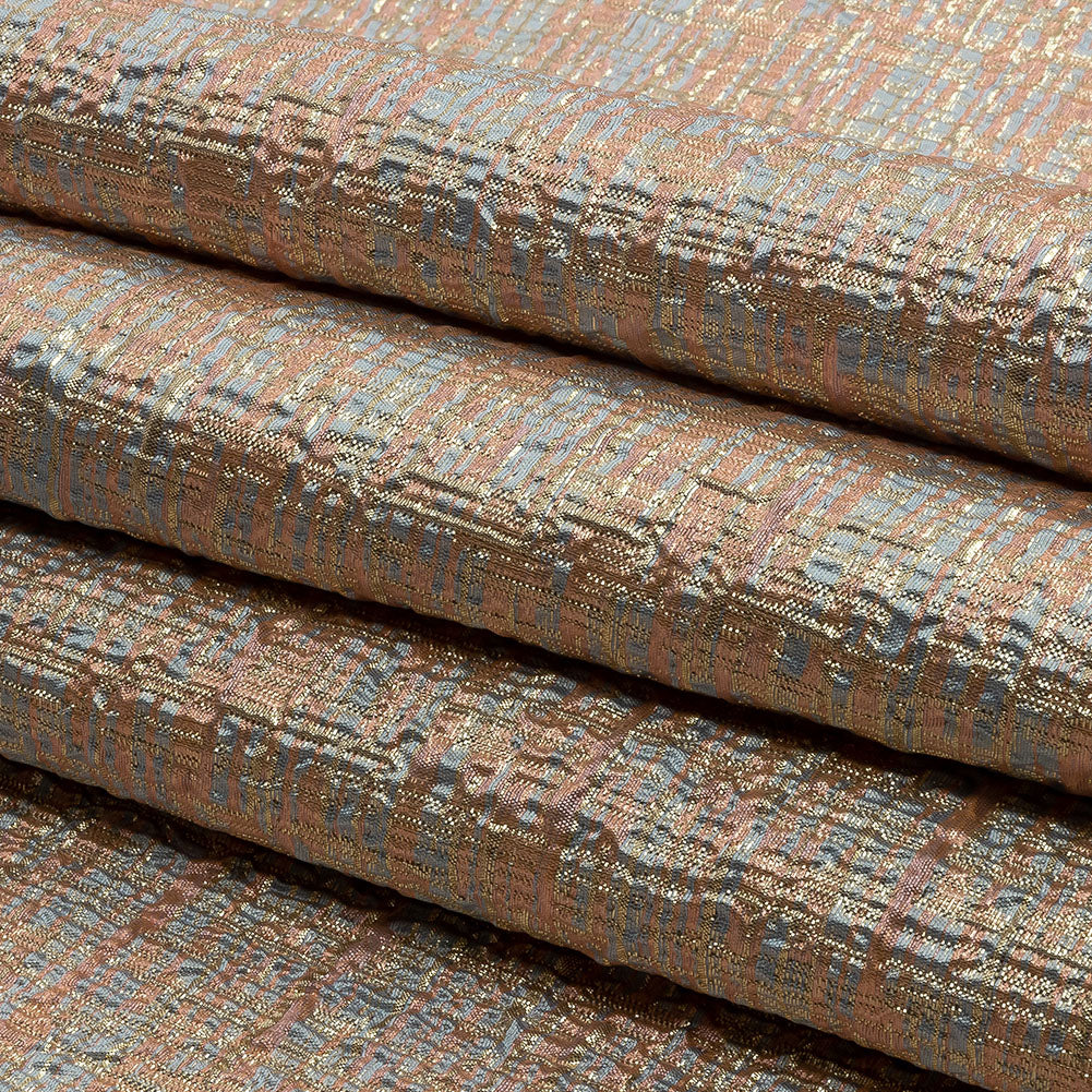 Metallic Gold, Pink and Pale Blue Crosshatched Lines Luxury Brocade
