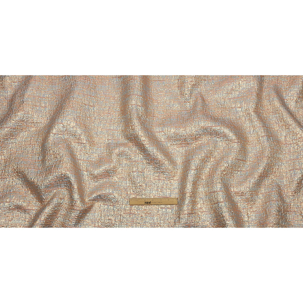 Metallic Gold, Pink and Pale Blue Crosshatched Lines Luxury Brocade