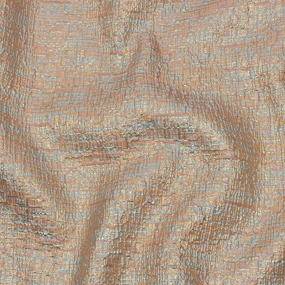 Metallic Gold, Pink and Pale Blue Crosshatched Lines Luxury Brocade