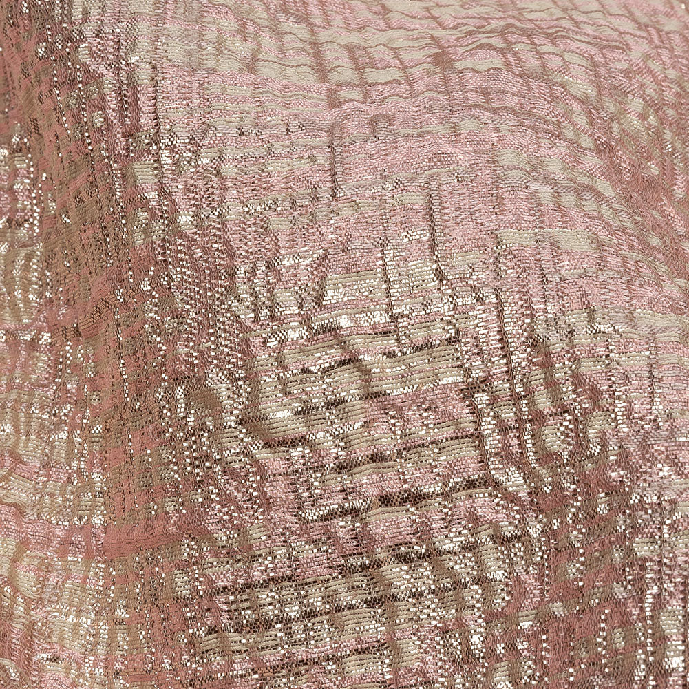 Metallic Rose Gold, Pink and Champagne Crosshatched Lines Luxury Brocade