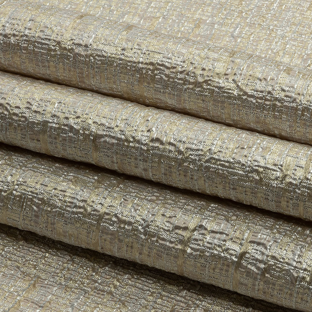 Metallic Silver, Harvest Gold and Beige Crosshatched Lines Luxury Brocade