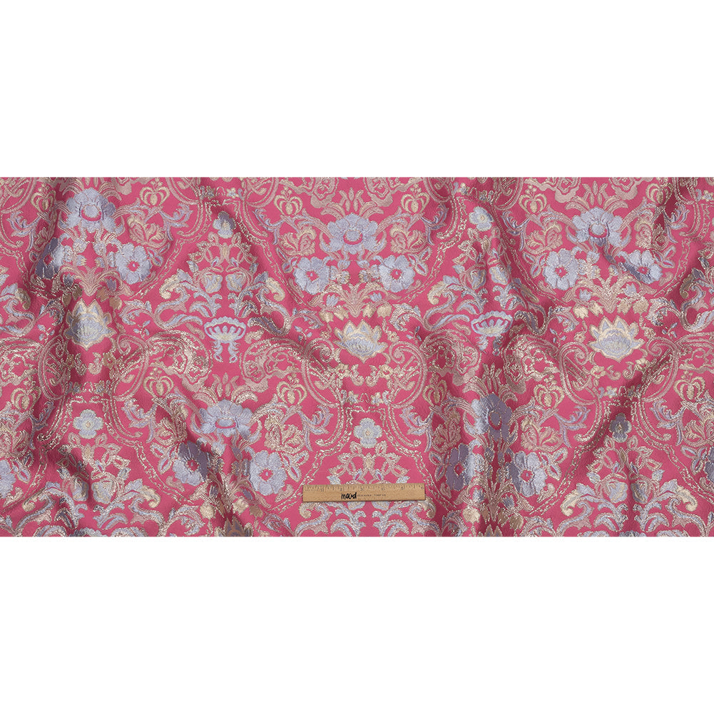 Pink, Pale Blue and Silver Floral Damask Metallic Luxury Brocade