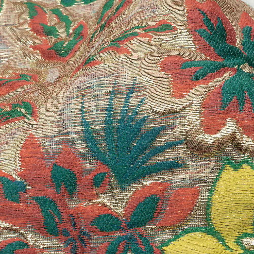 Metallic Forest, Coral and Lemon Floral Luxury Burnout Brocade