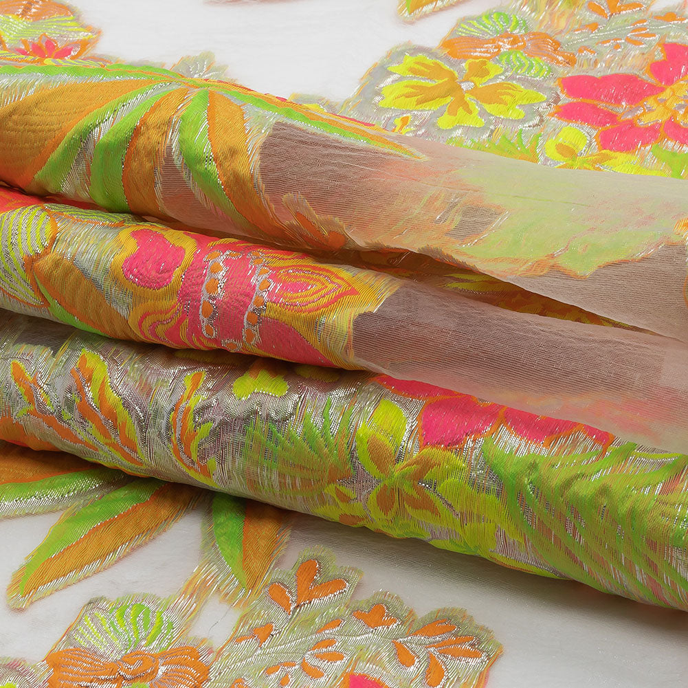 Metallic Neon Pink, Orange and Lime Floral Luxury Burnout Brocade