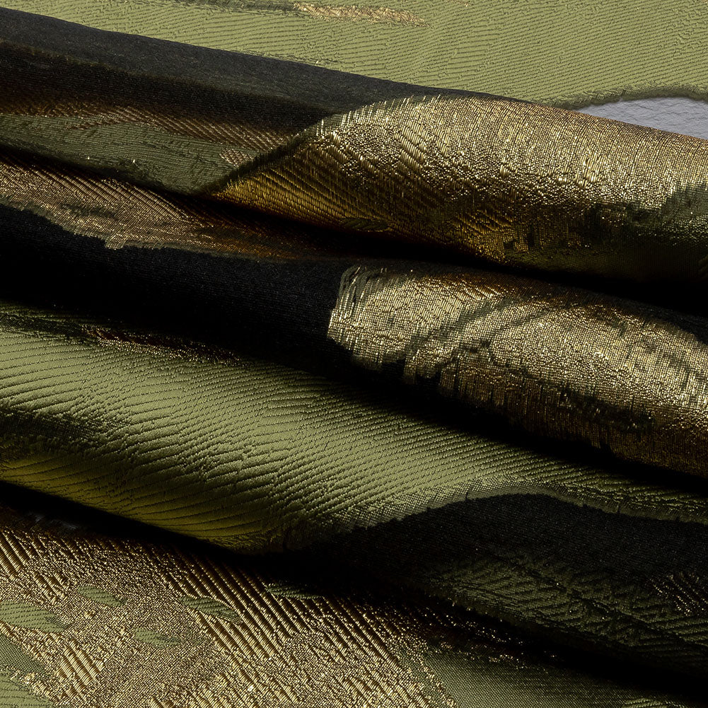 Metallic Gold and Olive Painterly Geometrics Luxury Burnout Brocade