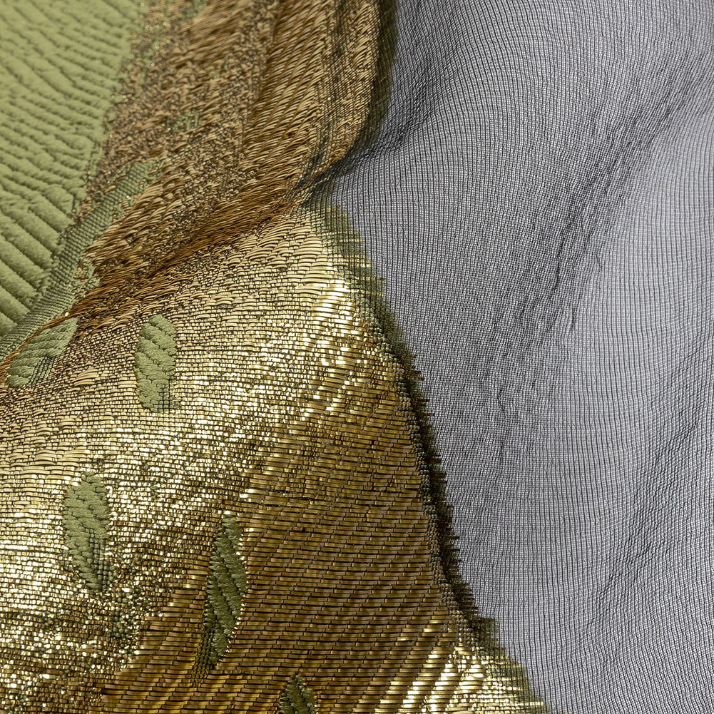 Metallic Gold and Olive Painterly Geometrics Luxury Burnout Brocade
