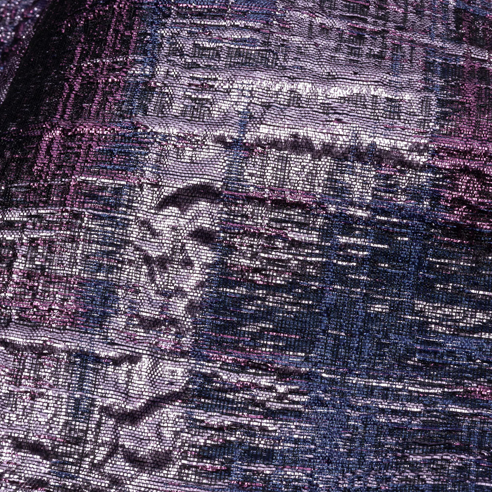 Metallic Orchid, Plum and Navy Distressed Plaid Luxury Brocade