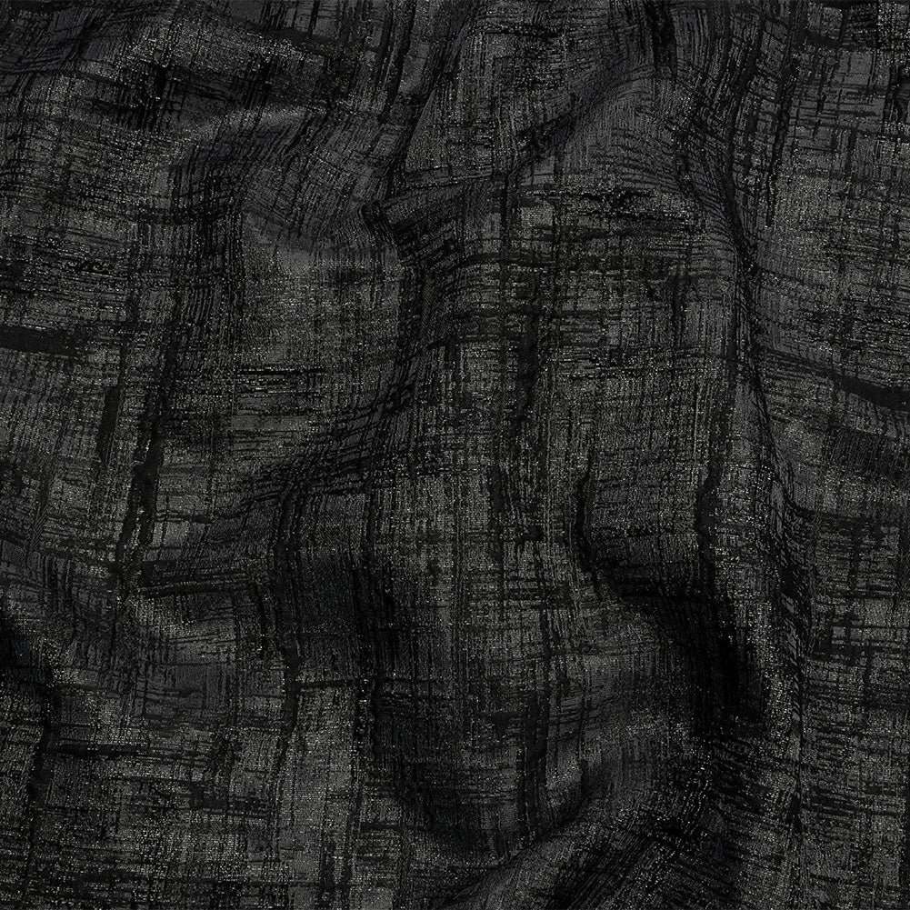 Metallic Black and Charcoal Crosshatching Luxury Brocade
