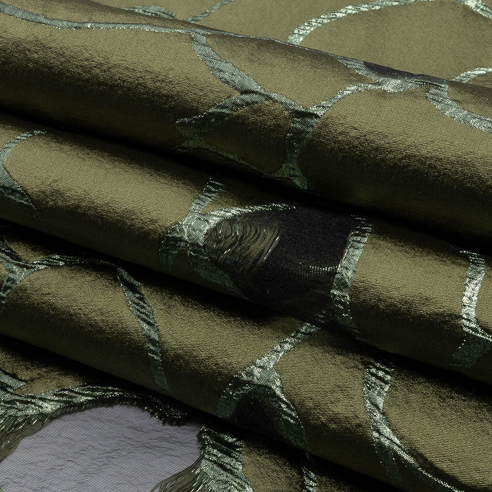 Metallic Olive Green Abstract Luxury Burnout Brocade