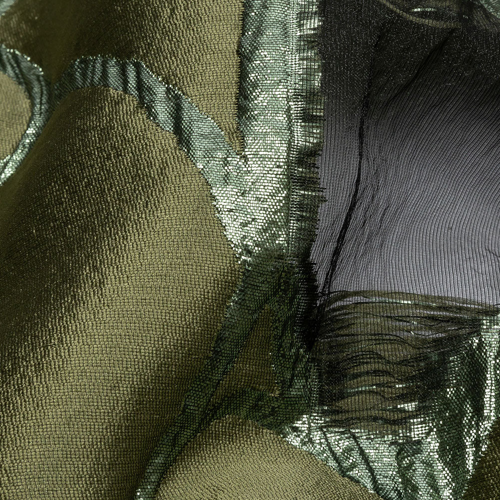 Metallic Olive Green Abstract Luxury Burnout Brocade