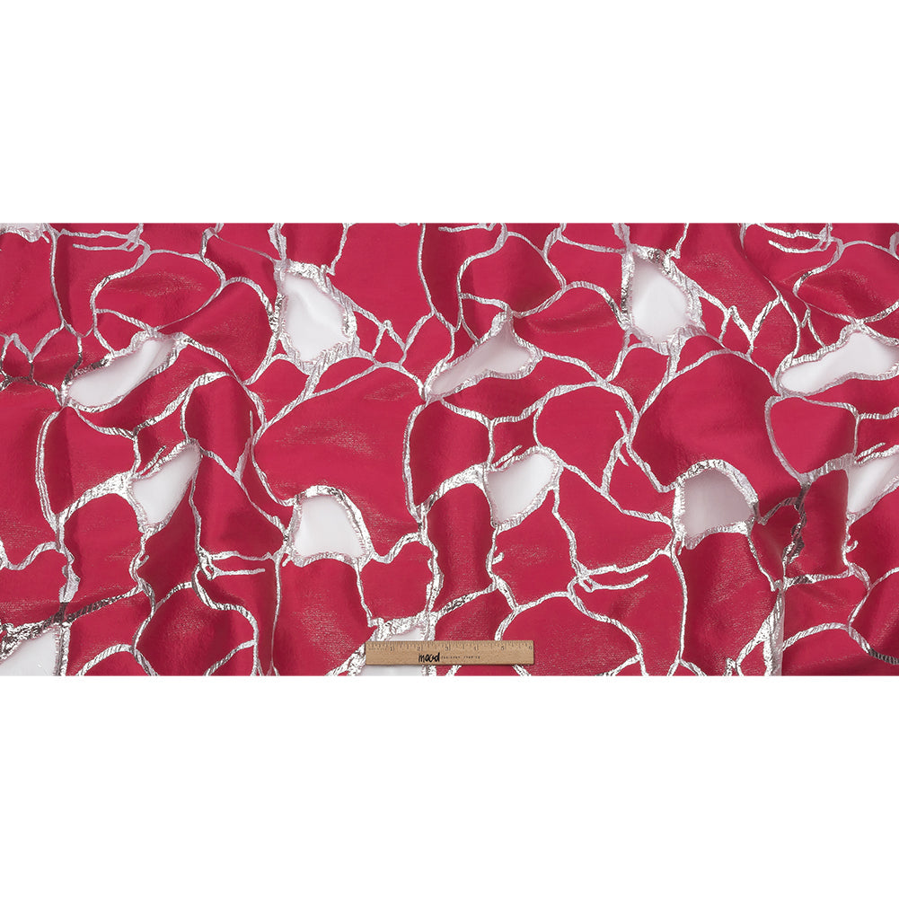 Metallic Silver and Hot Pink Abstract Luxury Burnout Brocade