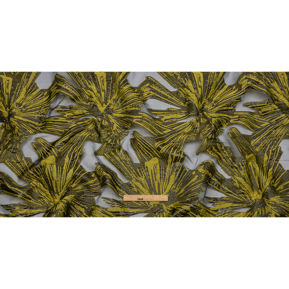 Metallic Black and Golden Olive Firework Flowers Luxury Burnout Brocade