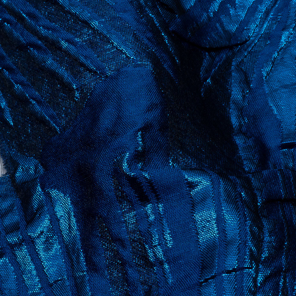 Metallic Blue Firework Flowers Luxury Burnout Brocade