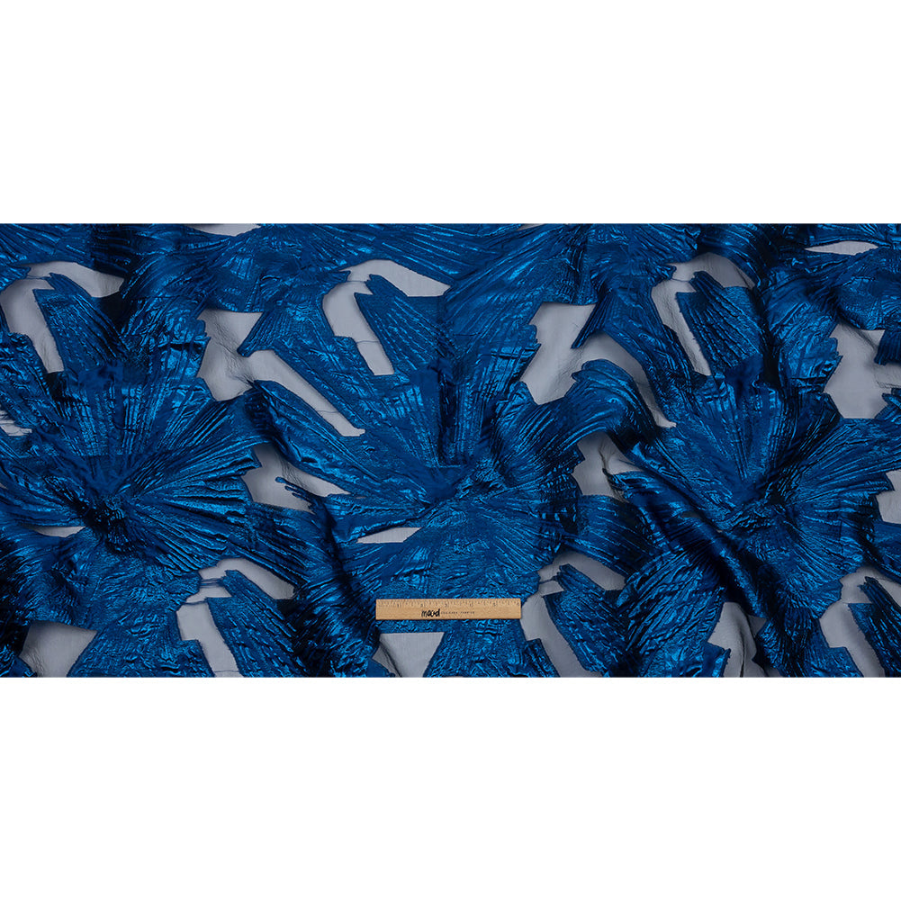 Metallic Blue Firework Flowers Luxury Burnout Brocade