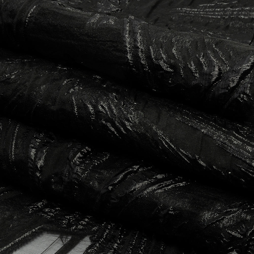 Metallic Black Firework Flowers Luxury Burnout Brocade