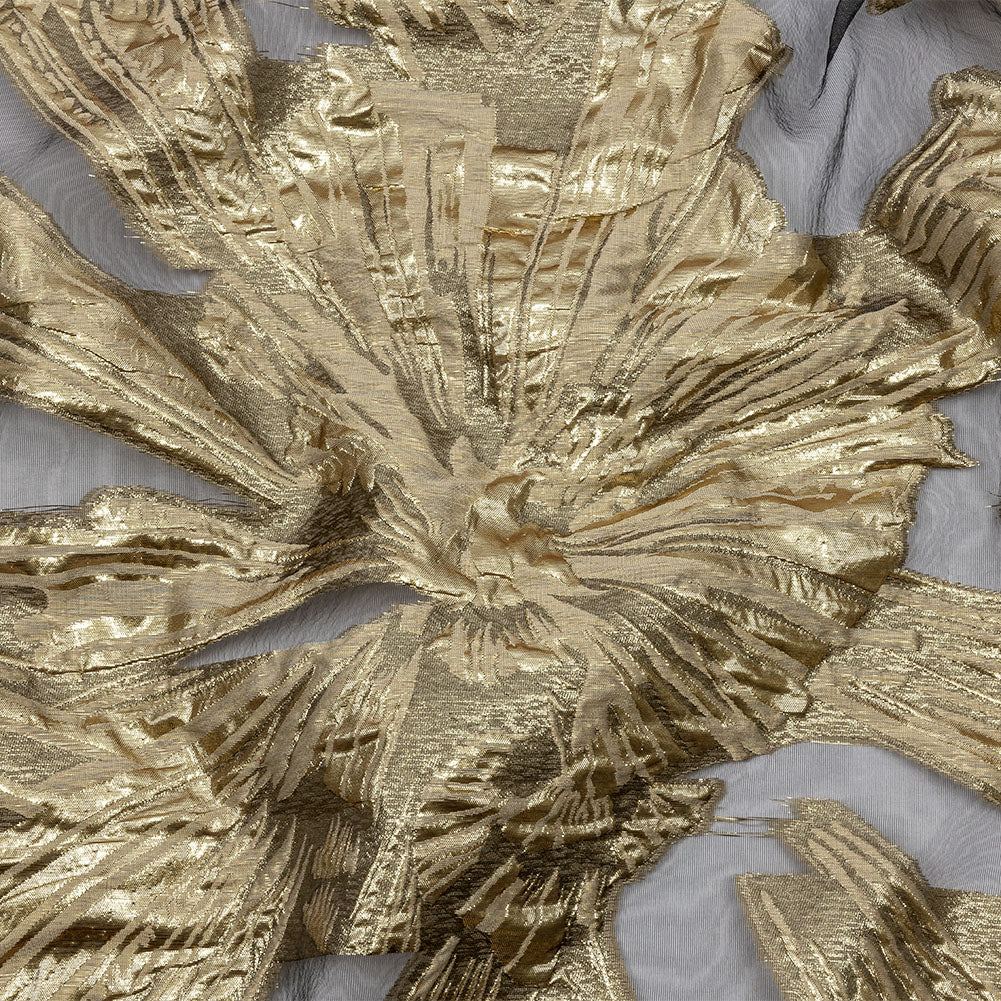 Metallic Burnout Brocade - Gold and Beige Firework Florals