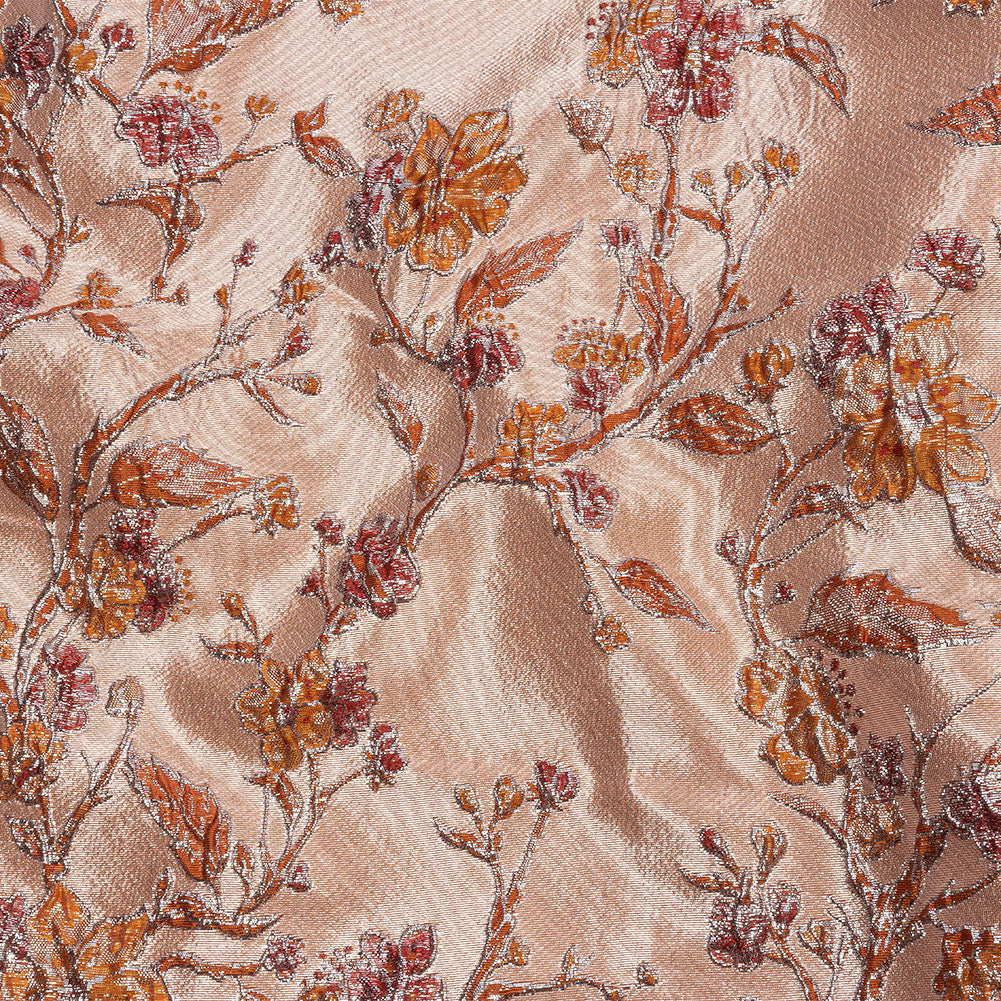 Metallic Orange and Red Flowering Vines Luxury Brocade