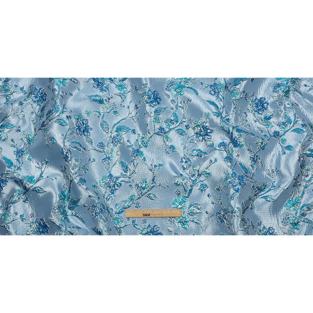 Metallic Periwinkle, Dark Blue and SIlver Flowering Vines Luxury Brocade