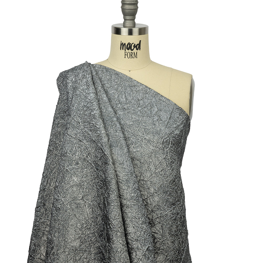 Astrolabe Metallic Bright Silver Crinkled Luxury Brocade with Black Backing