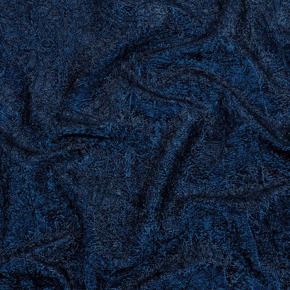 Astrolabe Metallic Navy and Royal Blue Crinkled Luxury Brocade with Black Backing