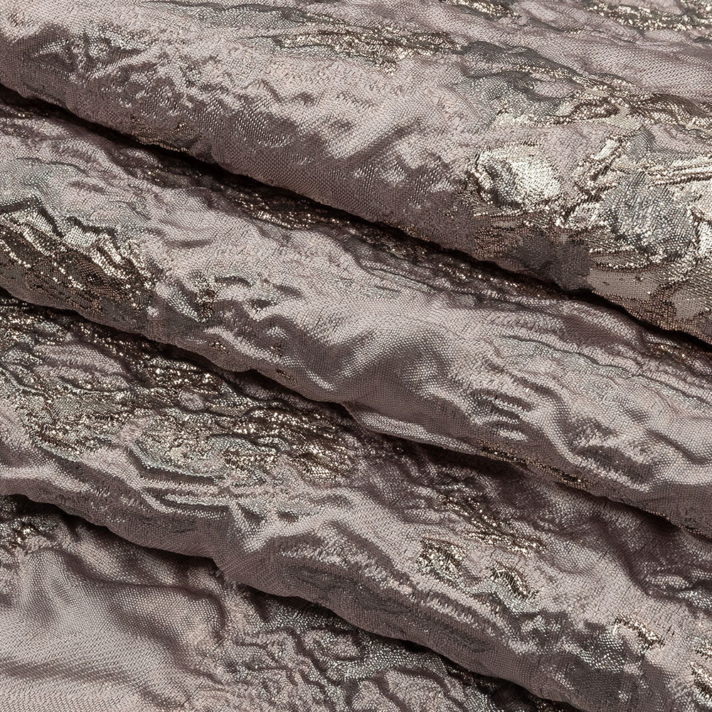Metallic Rose Gold, Orchid and Dusty Lilac Splattered Stripe Luxury Brocade Panel