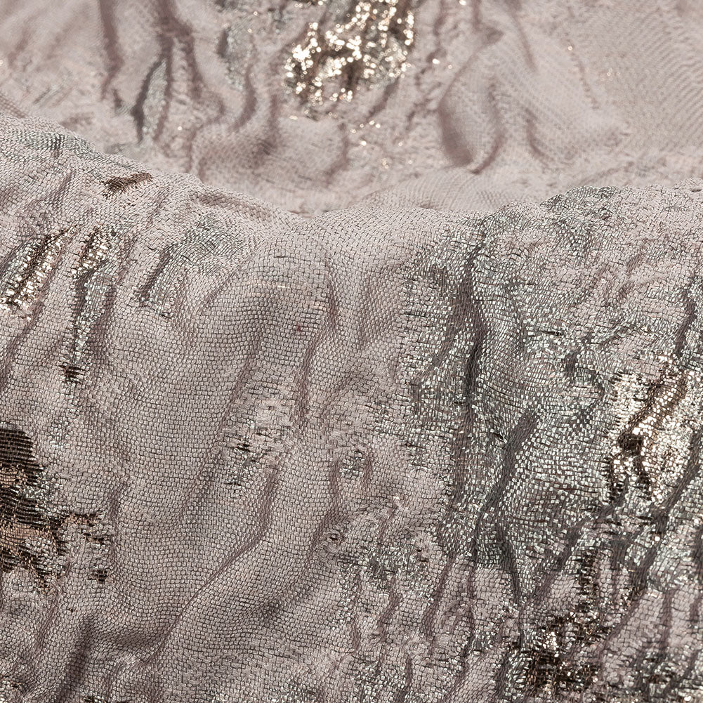 Metallic Rose Gold, Orchid and Dusty Lilac Splattered Stripe Luxury Brocade Panel