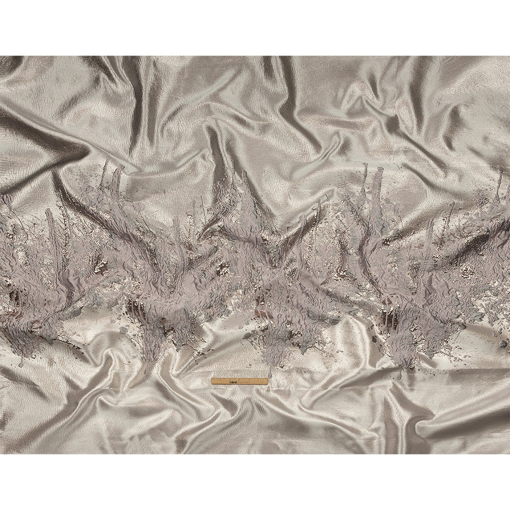 Metallic Rose Gold, Orchid and Dusty Lilac Splattered Stripe Luxury Brocade Panel
