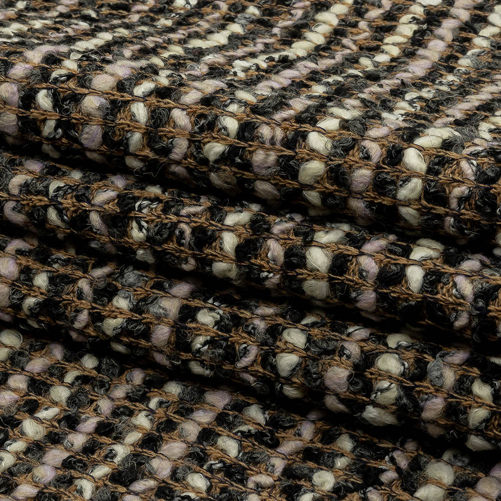 Beige, Cream and Charcoal Boucle Stripes Chunky Wool Blend Sweater Knit