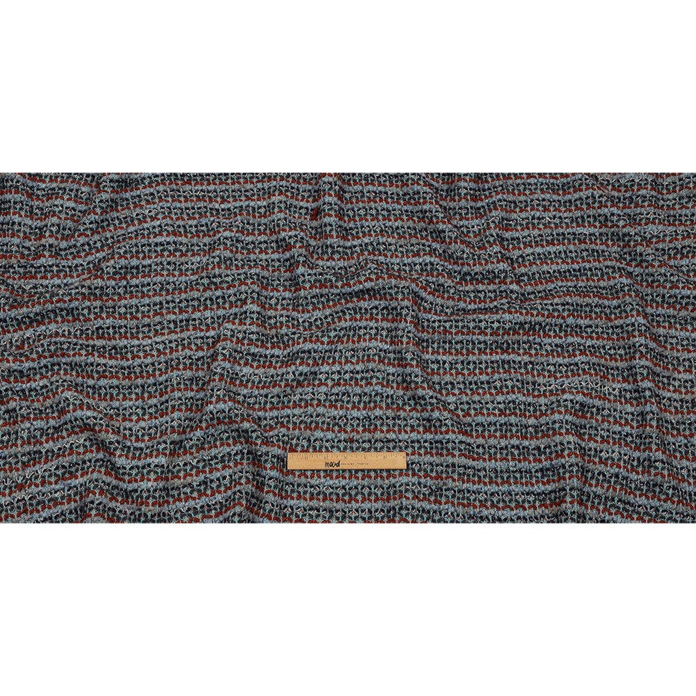 Burnt Orange, Gray, and Blue Boucle Stripes Chunky Wool Blend Sweater Knit