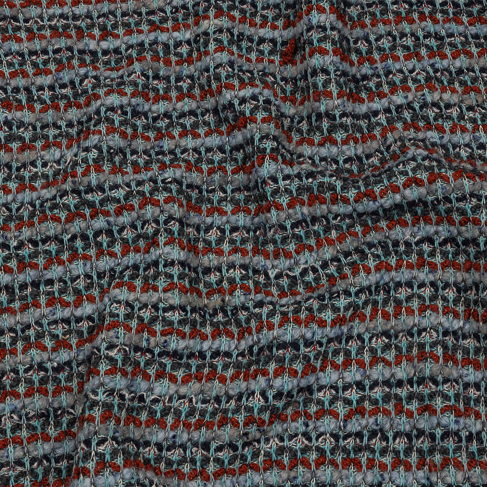 Burnt Orange, Gray, and Blue Boucle Stripes Chunky Wool Blend Sweater Knit