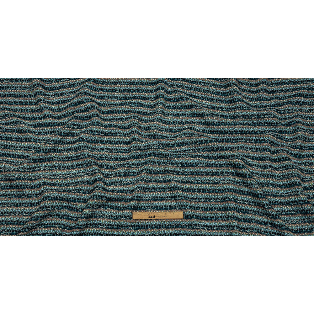 Baby Blue, Pinkish Beige and Navy Boucle Stripes Chunky Wool Blend Sweater Knit