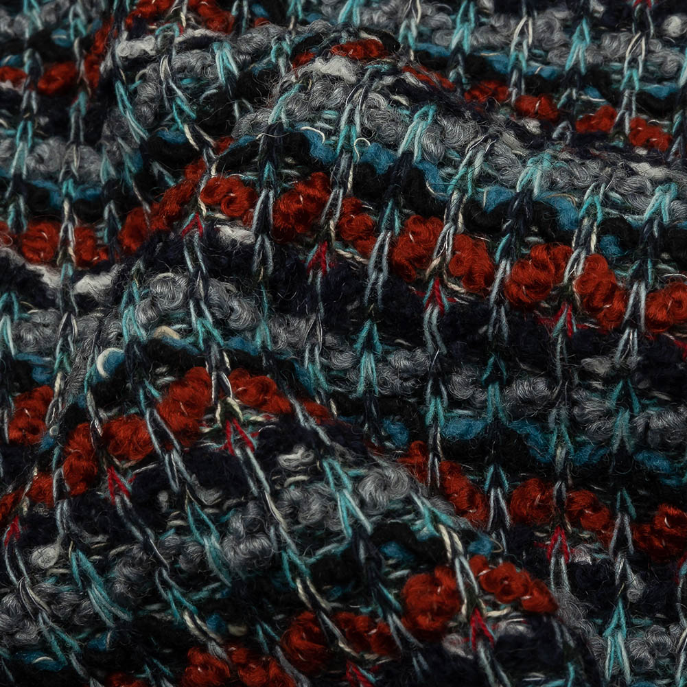 Burnt Orange, Gray and Blue Striped Chunky Wool Blend Boucle Sweater Knit