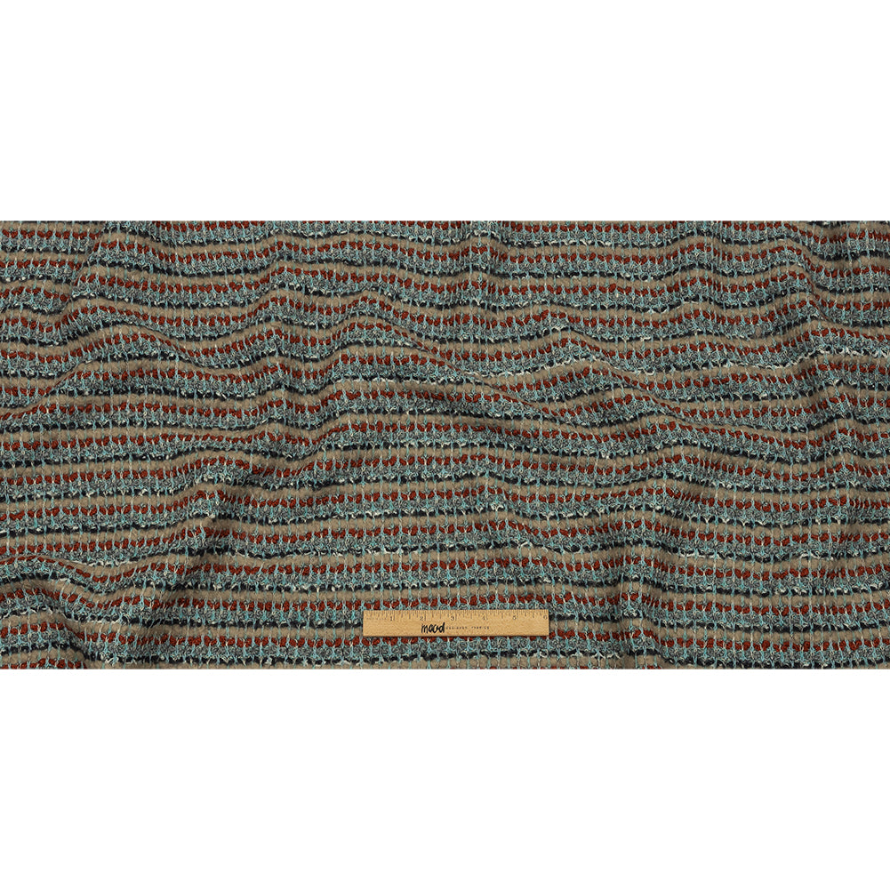 Gray, Beige and Burnt Orange Boucle Stripes Chunky Wool Blend Sweater Knit