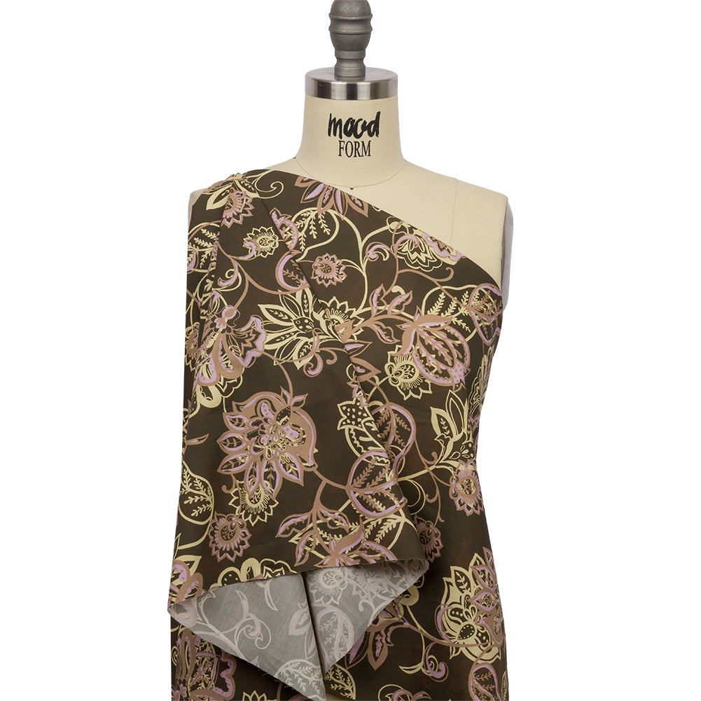 Cotton Poplin Print - Olive, Yellow and Lavender Floral - Mood Exclusive Floral Mirage