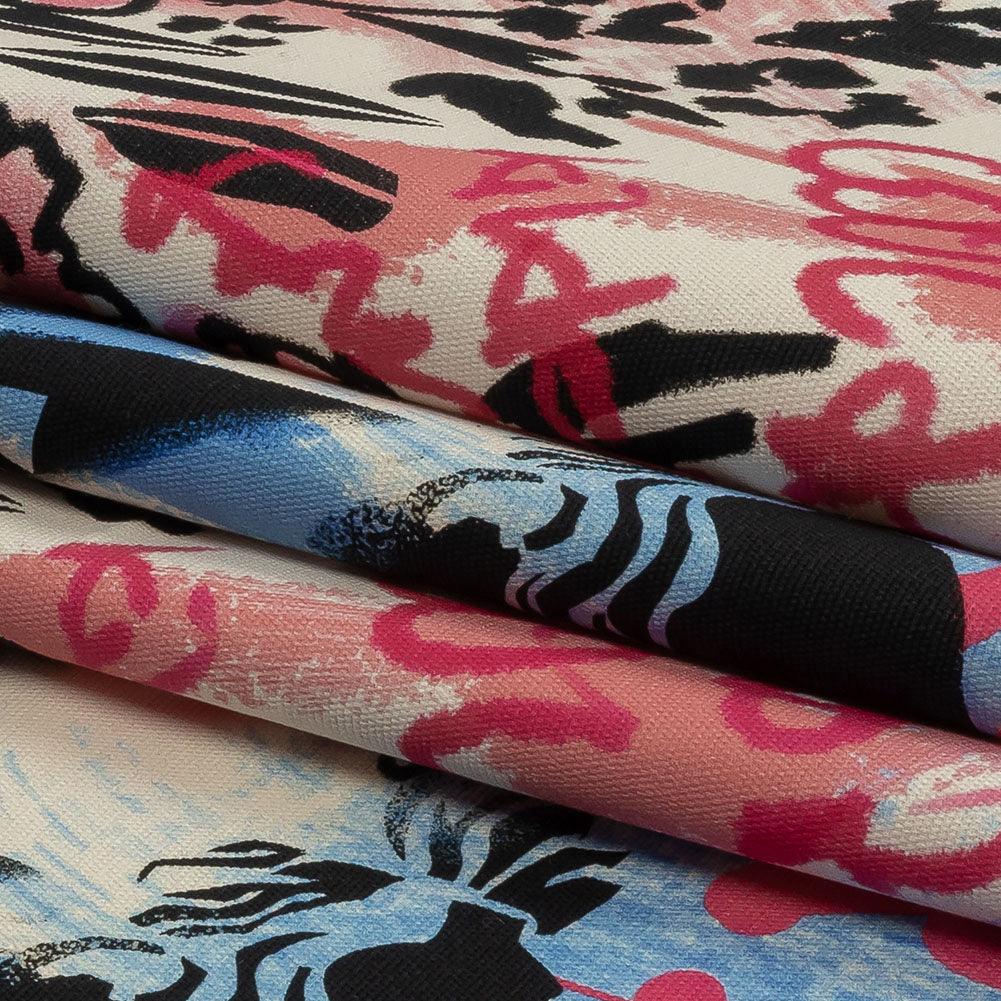 Stretch Cotton Canvas Print - Blue, Pink and White Graffiti - Mood Exclusive Graffiti Lane