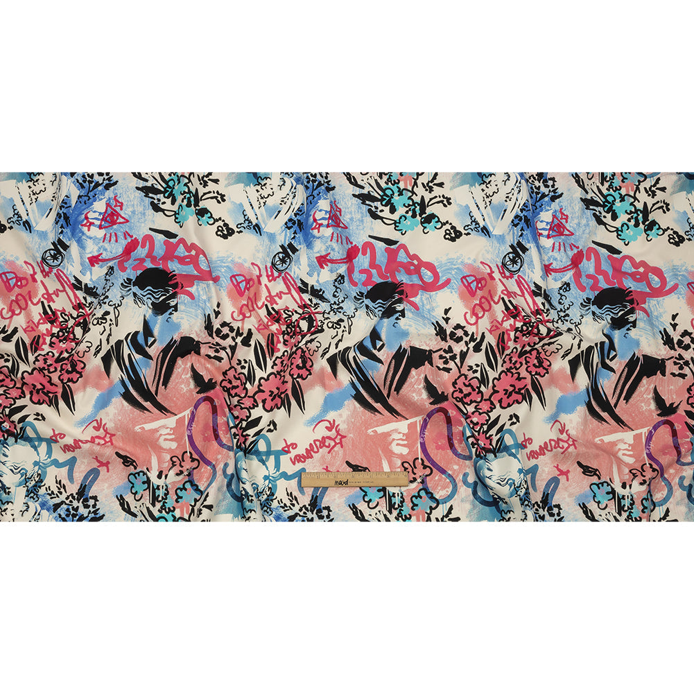Stretch Cotton Canvas Print - Blue, Pink and White Graffiti - Mood Exclusive Graffiti Lane