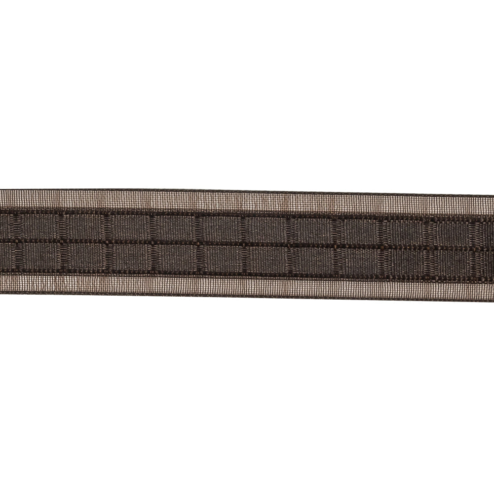 Brown Squares and Sheer Borders Ribbon - 0.5625"
