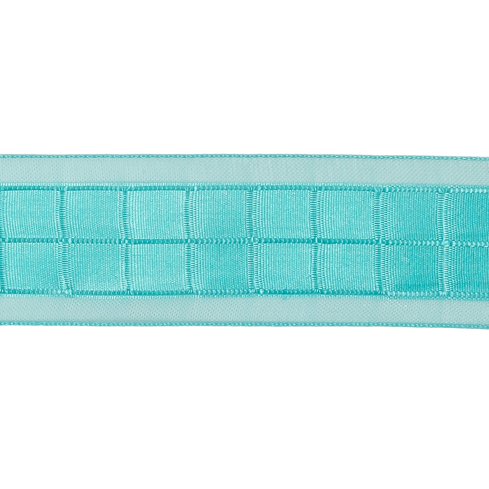 Turquoise Squares and Sheer Borders Ribbon - 1"