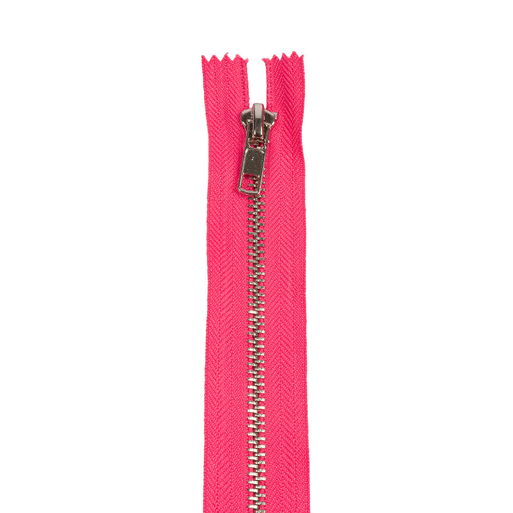Hot Pink and Silver T5 Closed End Metal Zipper - 36"