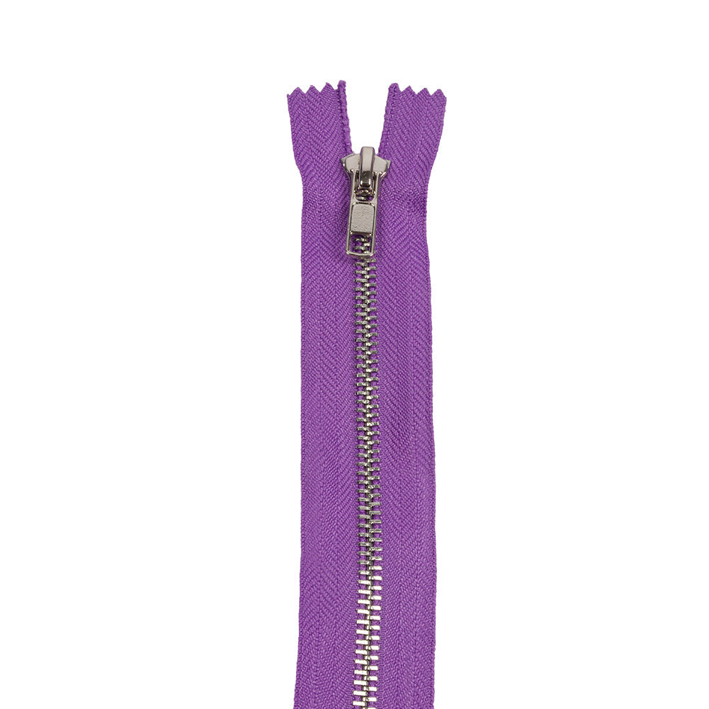 Purple and Silver T5 Closed End Metal Zipper - 36"