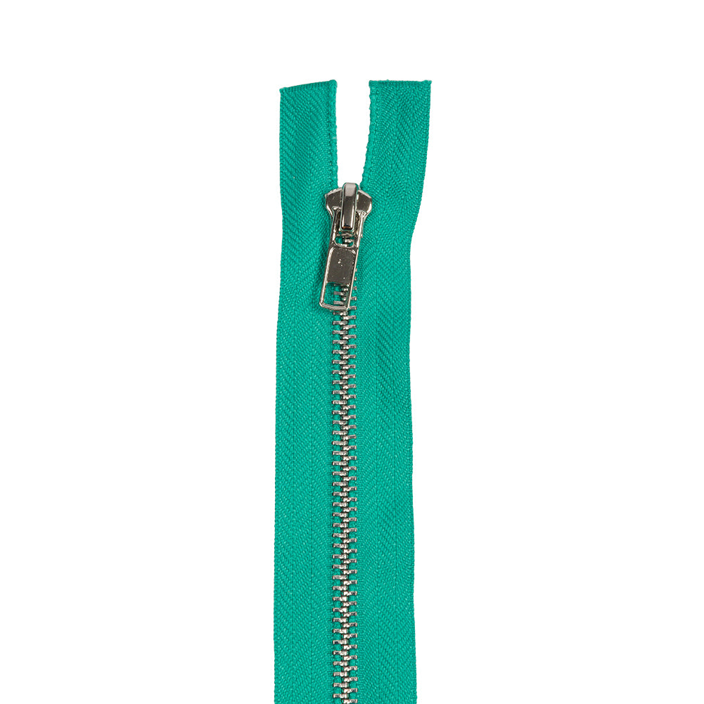 Teal and Silver T5 Open End Metal Zipper with Two Pulls - 36"