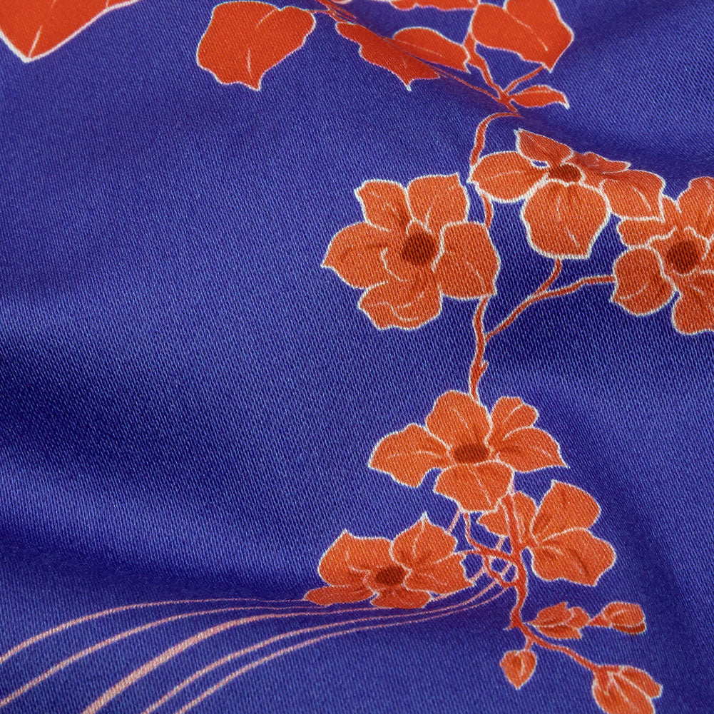 Stretch Cotton Sateen - Blue and Pink Floral - Japanese Daydreams Print - Mood Exclusive Groove Collection