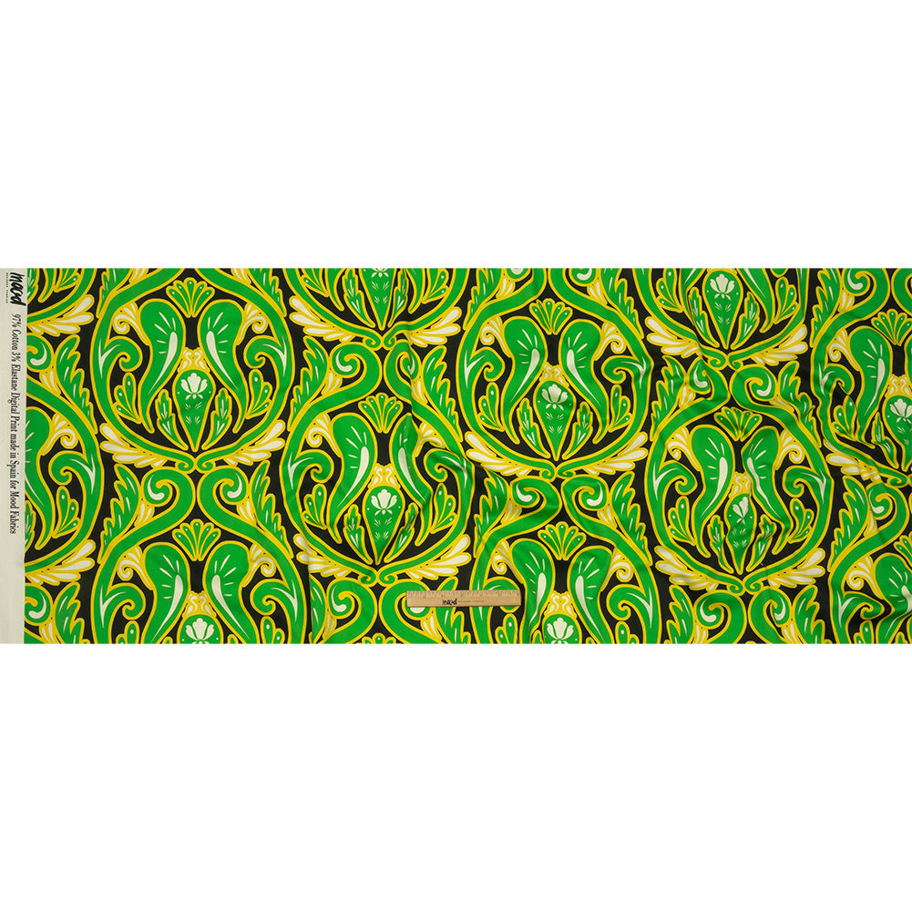 Stretch Cotton Sateen - Green Ornamental Paisleys - Vacation Vibrations Print - Mood Exclusive Groove Collection