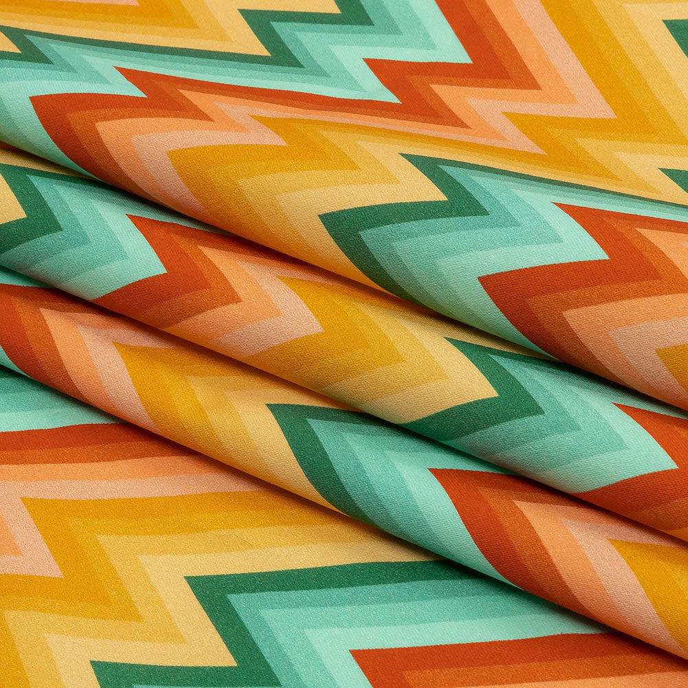 Stretch Cotton Sateen - Teal and Yellow Zig Zags - Sweet Vibes Print - Mood Exclusive Groove Collection