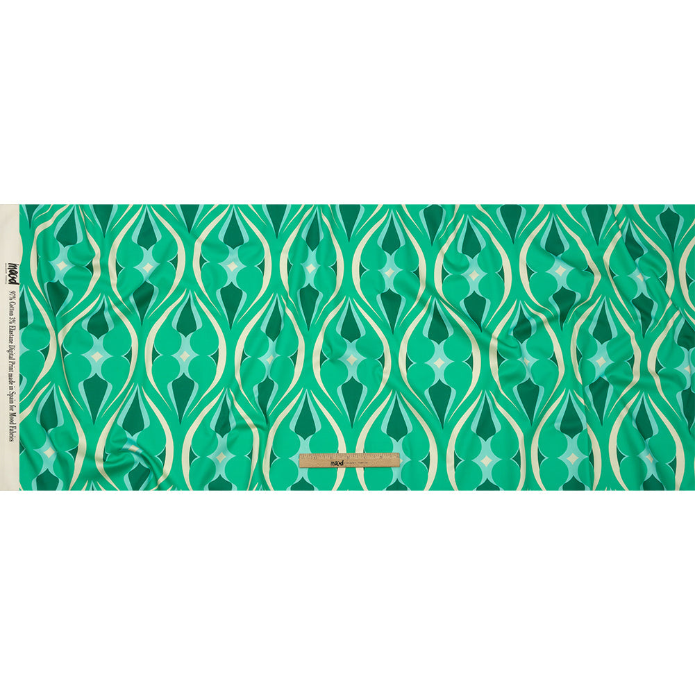 Stretch Cotton Sateen - Green Ogees - Owl Eyes Print - Mood Exclusive Groove Collection