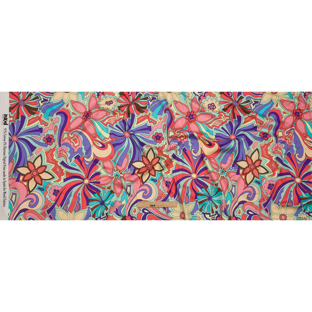Stretch Cotton Sateen - Red and Purple Floral - Holy Grail Print - Mood Exclusive Groove Collection